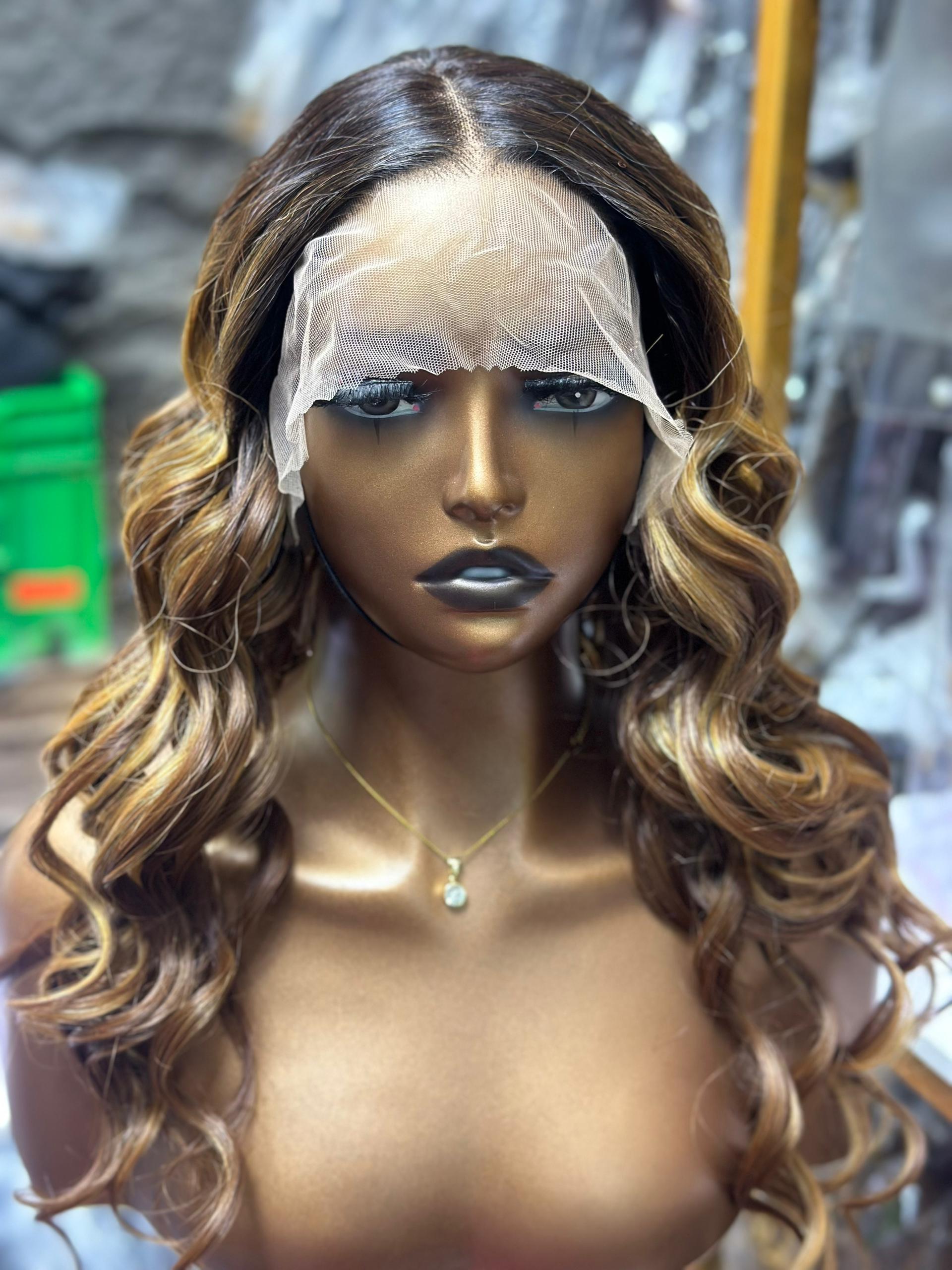 Blend Wig - Brown Highlight Waves 2 Blend Wig - Brown Highlight Waves - Image 2