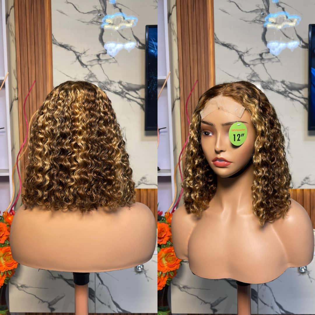 Piano Highlight Jerry Curl Bob Wig (4x5 Closure) 1 Piano Highlight Jerry Curl Bob Wig (4x5 Closure)